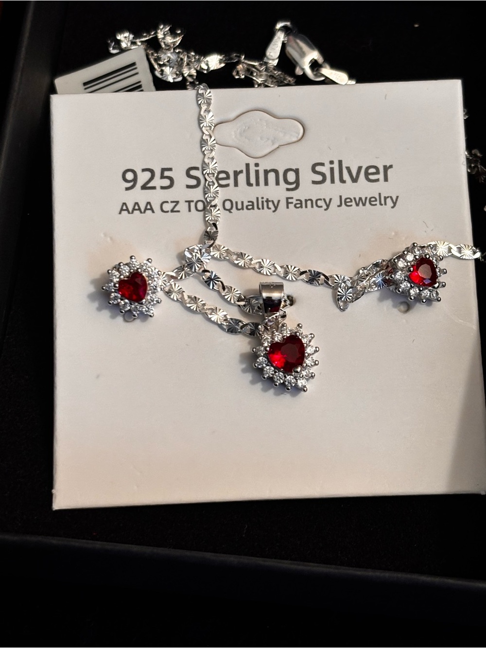 Sterling Silver Heart Pendant Necklace with Red CZ Accent